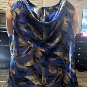 Blue and Black Abstract Women's Top